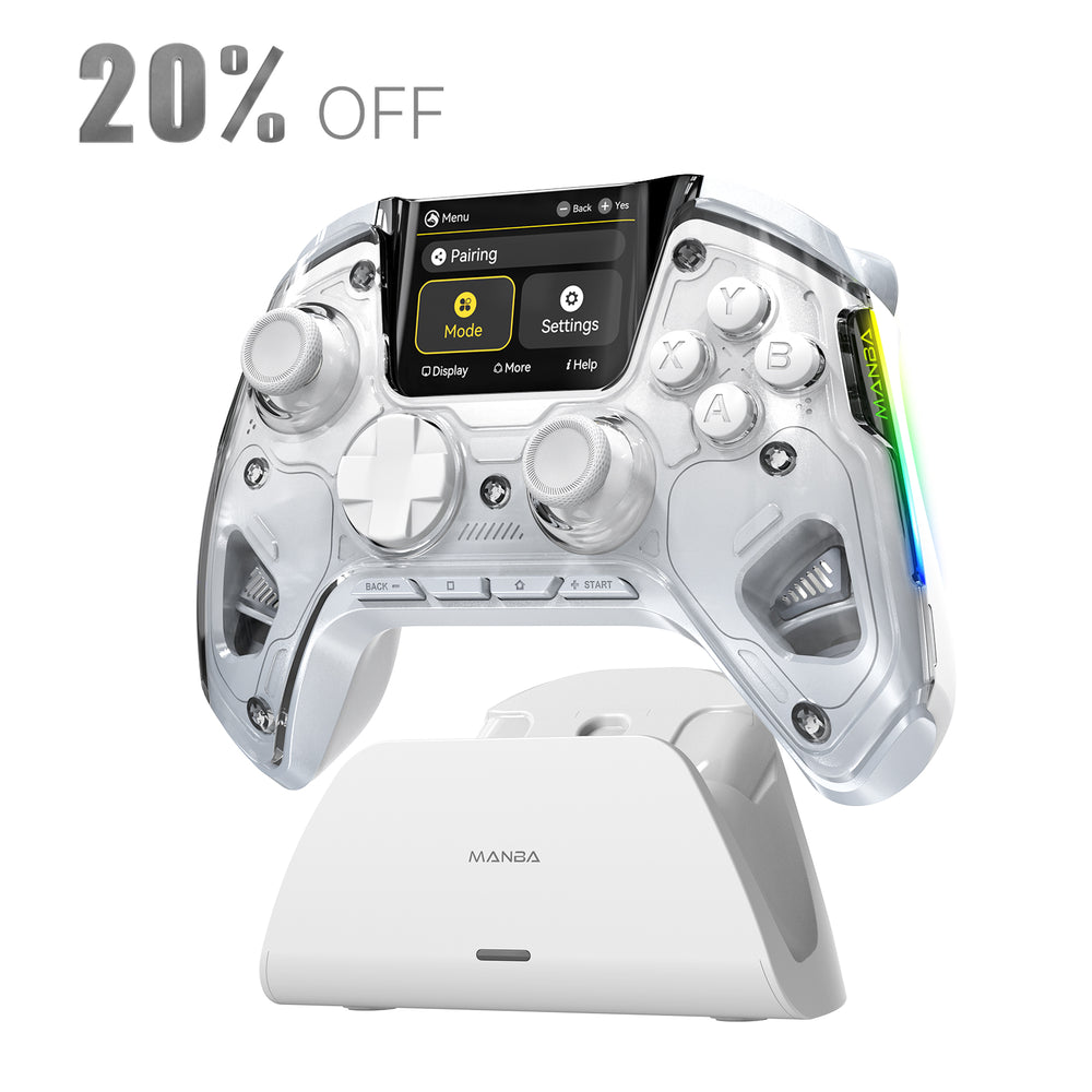 Manba One Ver 2 Wireless PC Controller - Gaming Controller with 2-inch Interactive Screen and Hall-Effect Joystick (White)